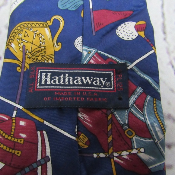 VINTAGE Hathaway novelty silk golf motif print tie - Picture 4 of 4